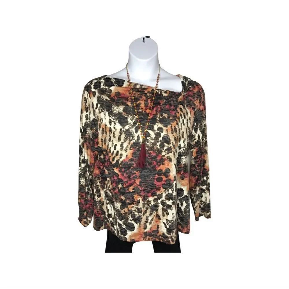 CHAUS A-Symmetrical Neckline Bold Print Top Size XXL